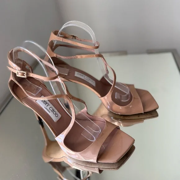 JIMMY CHOO Azia 95 Ballet Pink Patent Leather Sandals $895 40.5 - Picture 8 of 16